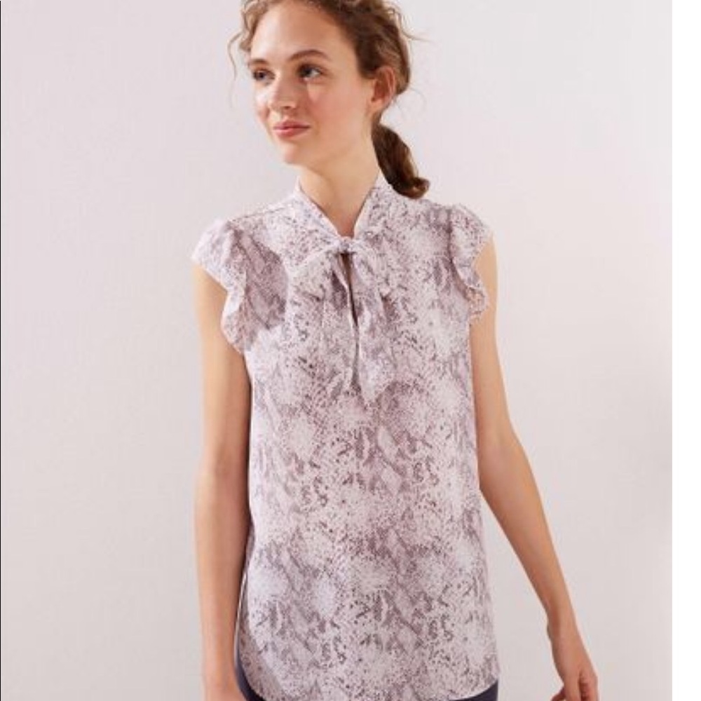 LOFT Snake Skin Flutter Tie Neck Top NWT